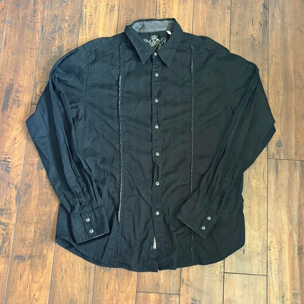 Guess Y2K Skater Grunge Formal Embroidered Men's Black Button Down Dress Shirt